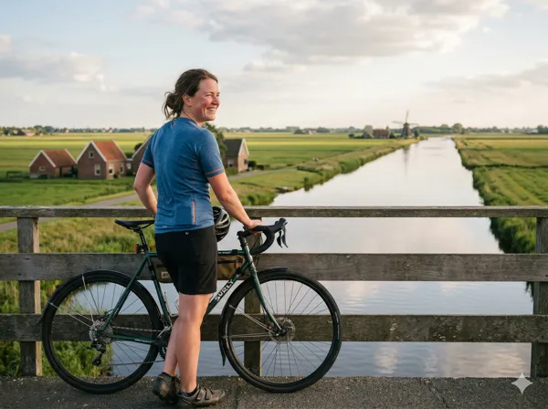 Recreational cyclist at a scenic viewpoint