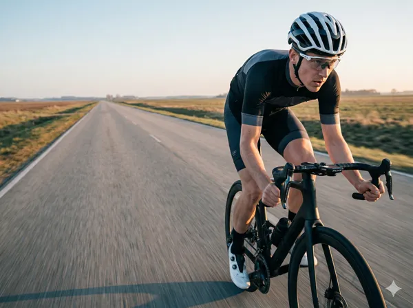 Competitive cyclist in aero position